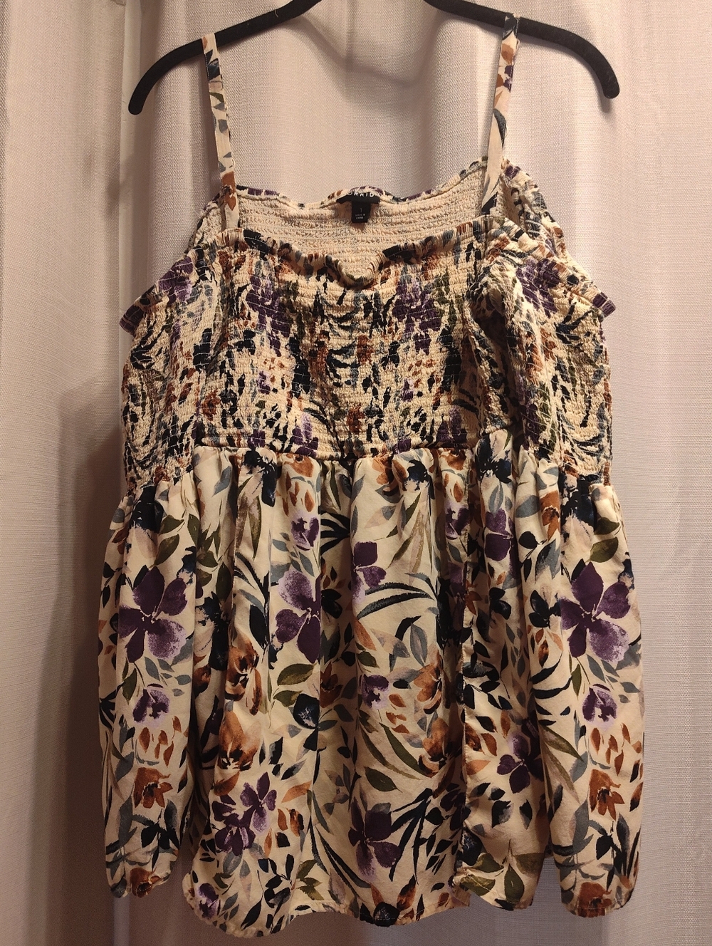 Torrid blouse Size 1 off shoulder smocked chest long sleeves adjustable straps